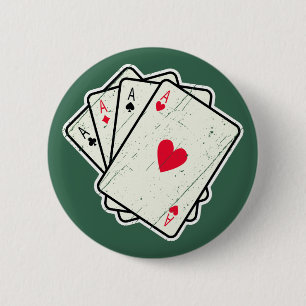 Badge Rond 5 Cm Quad Aces : Toutes Les 4 Cartes Lucky Ace