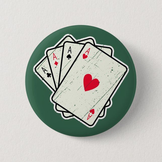 Badge Rond 5 Cm Quad Aces : Toutes Les 4 Cartes Lucky Ace (Devant)