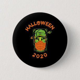 Badge Rond 5 Cm Quarantine-o-ween frankenstein avec Masque' Collec