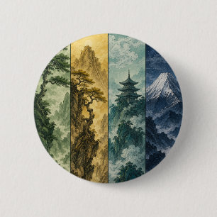 Badge Rond 5 Cm Quatre Saisons Montagne Paysage à l'encre japona
