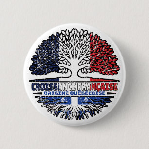 Badge Rond 5 Cm Québec Québécois Français France Arbre Drapeau
