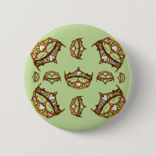 Badge Rond 5 Cm Queen Hearts Gold Crowns Tiaras bouton vert