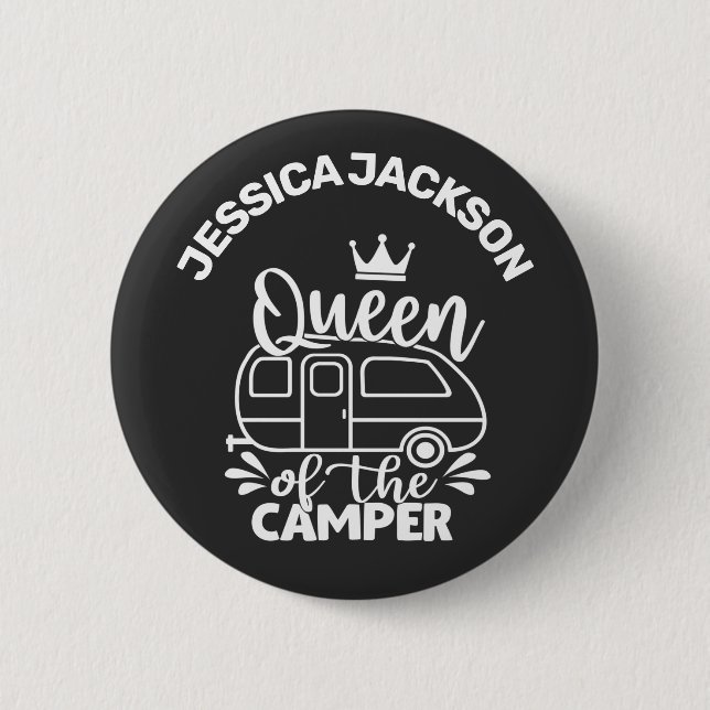 Badge Rond 5 Cm Queen of the Camper avec couronne et nom amoureux  (Devant)