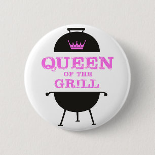 Badge Rond 5 Cm Queen Of The Grill, Couronne Rose