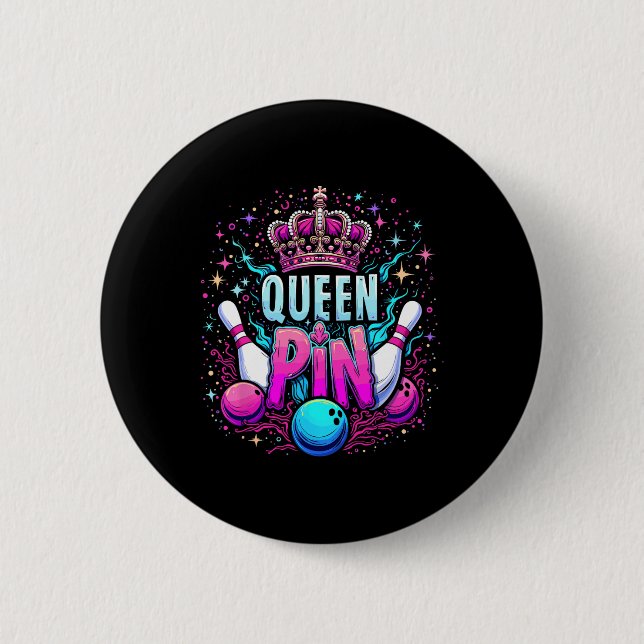 Badge Rond 5 Cm Queen Pin Shirt Bowler Bowling League For Bowling  (Devant)