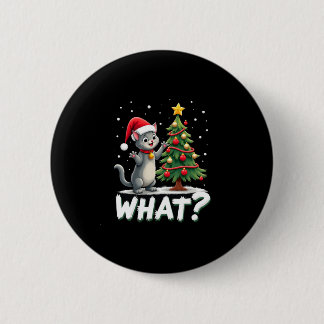 Badge Rond 5 Cm Quel chat drôle poussant l'arbre de Noël sur le ch