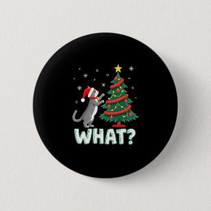 Badge Rond 5 Cm Quel chat drôle poussant l'arbre de Noël sur le ch