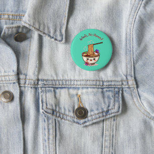 Badge Rond 5 Cm "Qu'est-ce pour le dîner ?" Bol de ramen vert ment