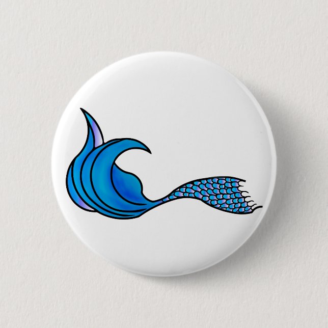 Badge Rond 5 Cm Queue de sirène bleue sur une broche/un bouton (Devant)