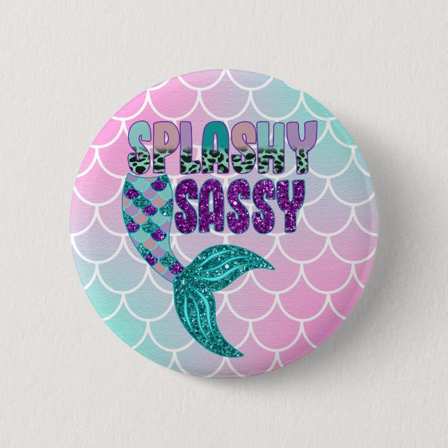 Badge Rond 5 Cm Queue de sirène rose violet vert Splashy Sassy Fém (Devant)