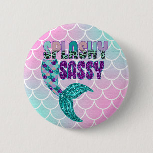 Badge Rond 5 Cm Queue de sirène rose violet vert Splashy Sassy Fém