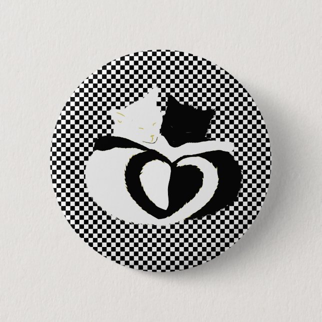 Badge Rond 5 Cm Queues CAT - amour noir blanc (Devant)