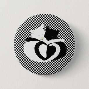 Badge Rond 5 Cm Queues CAT - amour noir blanc