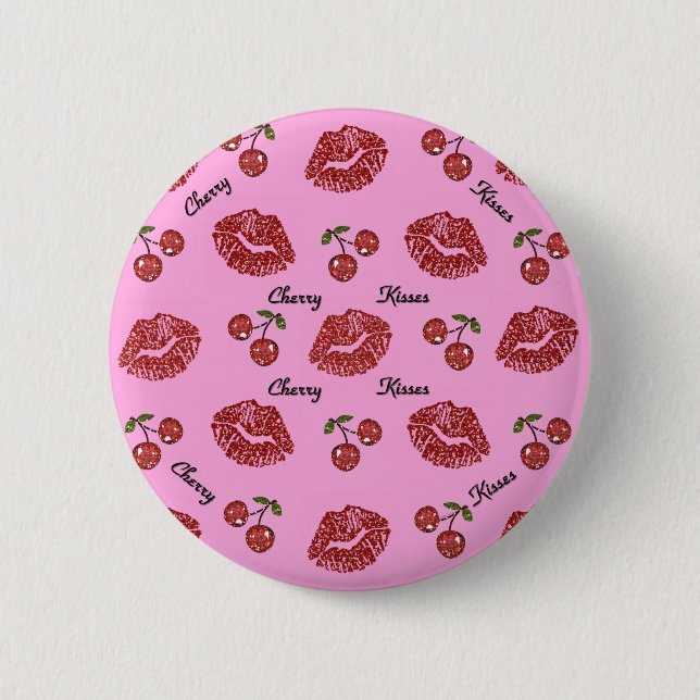 Badge Rond 5 Cm RAB Rockabilly Cherry Kisses en rose (Devant)