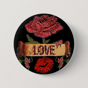 Badge Rond 5 Cm RAB Rockabilly Roses, Love & Lipstick