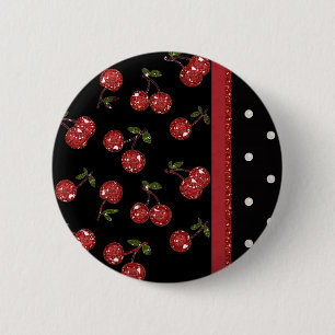 Badge Rond 5 Cm RAB Rockabilly très cerise cerises Noir