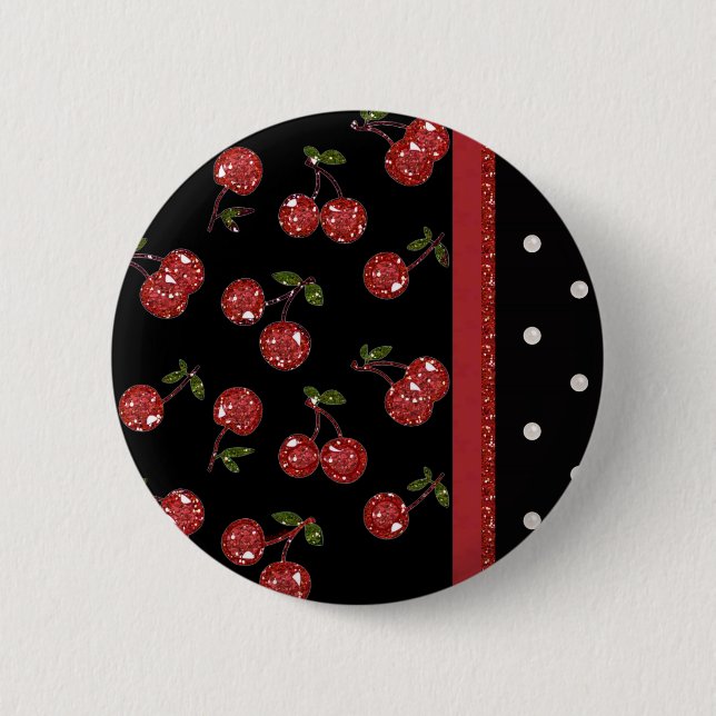 Badge Rond 5 Cm RAB Rockabilly très cerise cerises Noir (Devant)