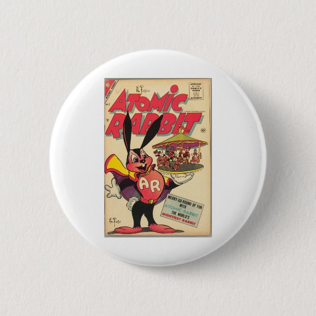 Badge Rond 5 Cm Rabbit Atomique - Superhero - Super Rabbit - Retro (Devant)