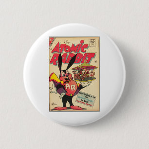 Badge Rond 5 Cm Rabbit Atomique - Superhero - Super Rabbit - Retro