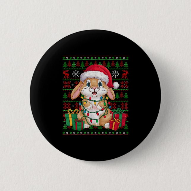 Badge Rond 5 Cm Rabbit Bunny Xmas Lights Ugly Santa Hat Bunny Chri (Devant)