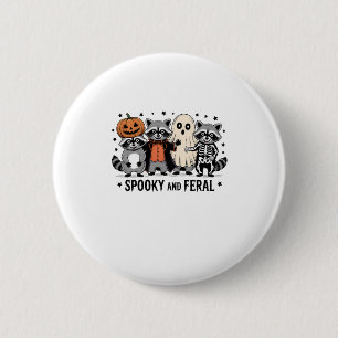 Badge Rond 5 Cm Raccoon d'Halloween éffrayant et Feral Funny