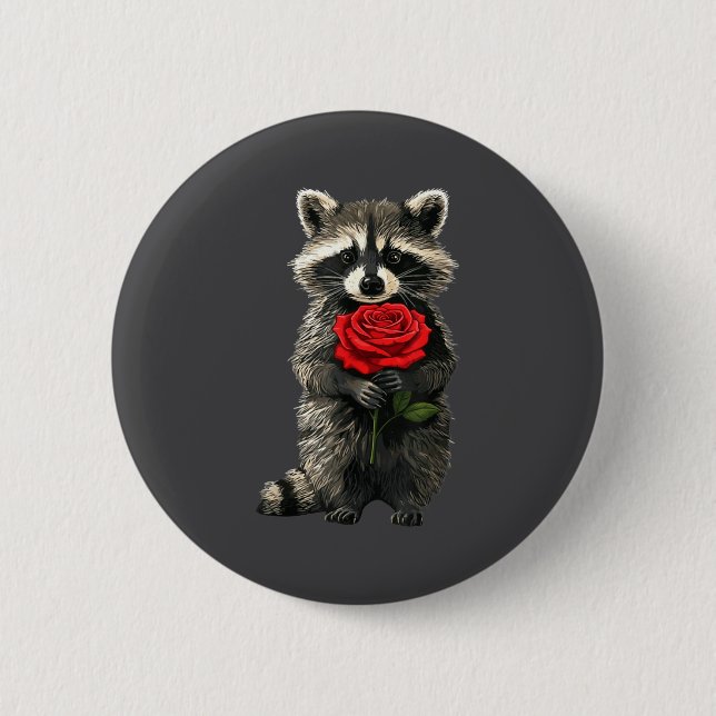 Badge Rond 5 Cm Raccoon Holding Red Rose Cute Raccoon Valentine An (Devant)