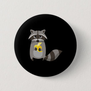Badge Rond 5 Cm Raccoon Manger Banane Fruit A L'air mignon