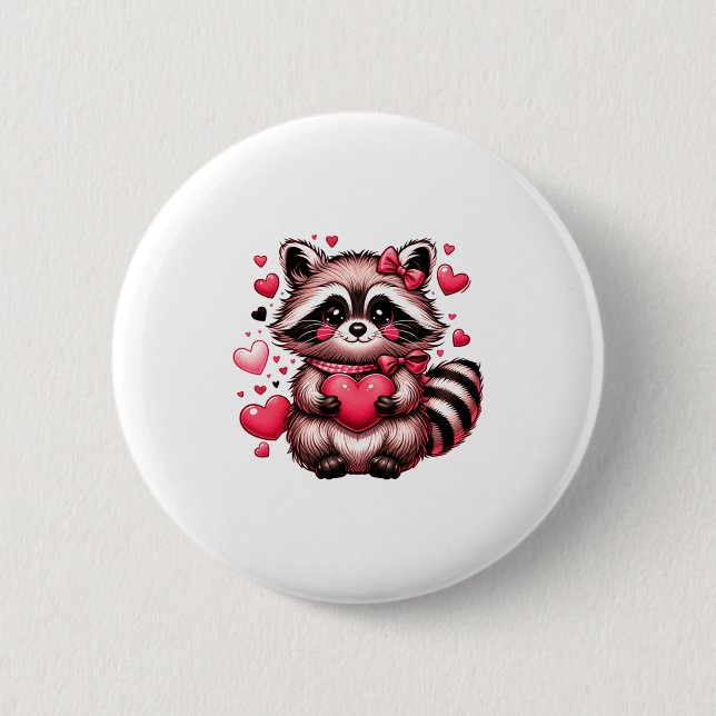 Badge Rond 5 Cm Raccoon Valentine Hearts  (Devant)