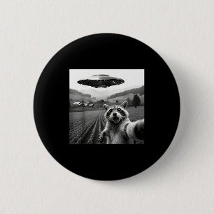 Badge Rond 5 Cm Racoon Selfie Avec Un Alien Ufo Drôle Racoon Alien