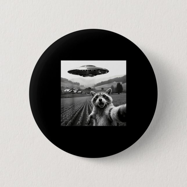 Badge Rond 5 Cm Racoon Selfie With Alien Ufo Funny Racoon Alien Bi (Devant)