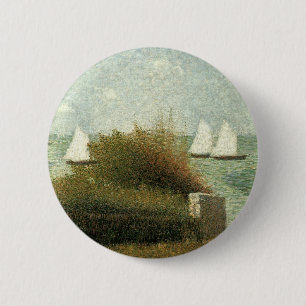 Badge Rond 5 Cm Rade de Grandcamp de Georges Seurat, Art ancien