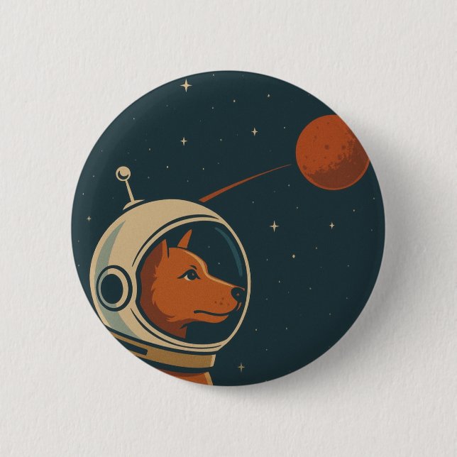 BADGE ROND 5 CM RADIO CHIENS DE L'ESPACE -  LOGO26 (Devant)