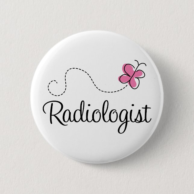 Badge Rond 5 Cm Radiologue rose mignon de papillon (Devant)