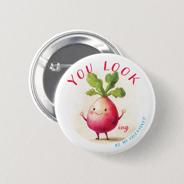 Badge Rond 5 Cm Radish Valentine Shy (Devant & derrière)