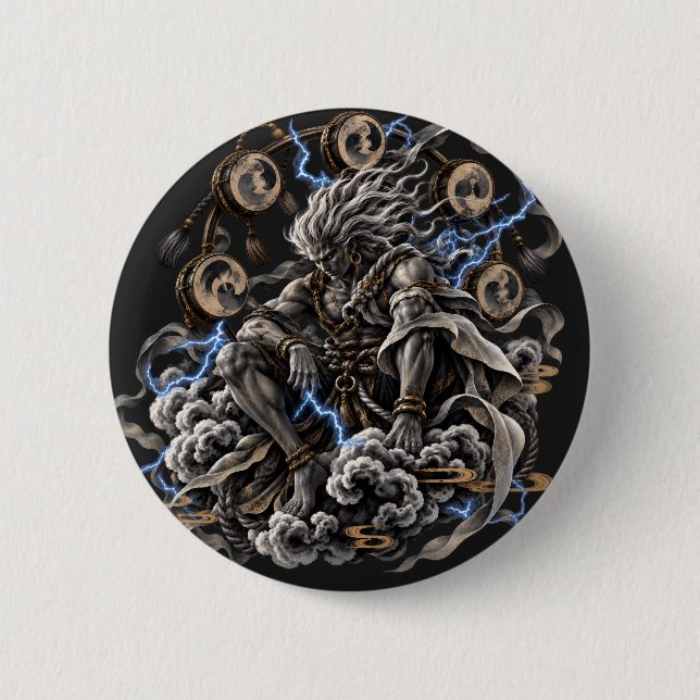 Badge Rond 5 Cm Raijin Bleu (Devant)