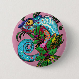 Badge Rond 5 Cm Rainbow Chameleon