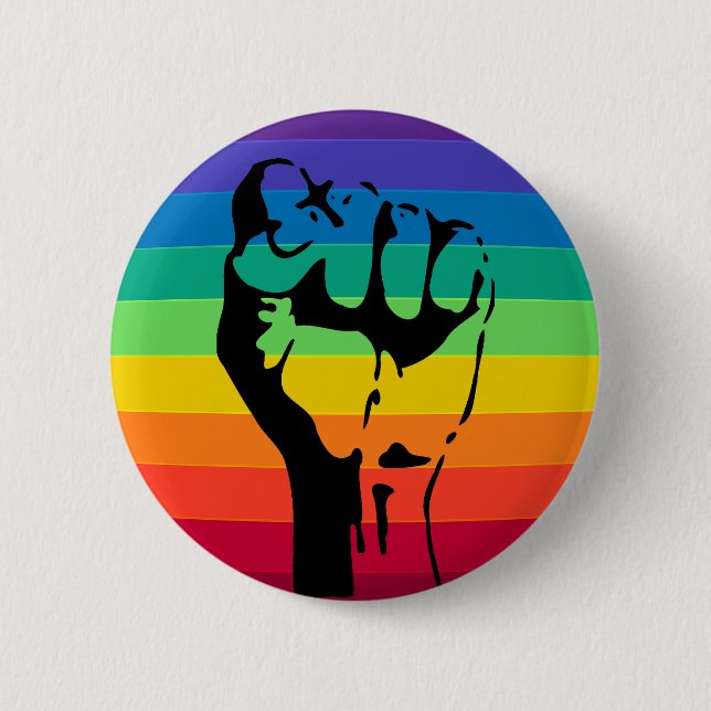 Badge Rond 5 Cm Rainbow FIST bouton LGBT FIE (Devant)
