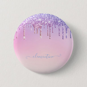 Badge Rond 5 Cm Rainbow glitter sparkle script modern girly script