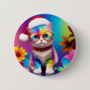 Badge Rond 5 Cm Rainbow Kitten Santa Claus-57357