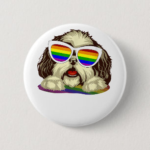 Badge Rond 5 Cm Rainbow LGBT Drapeau Gay pride Shih Tzu Chien Copi