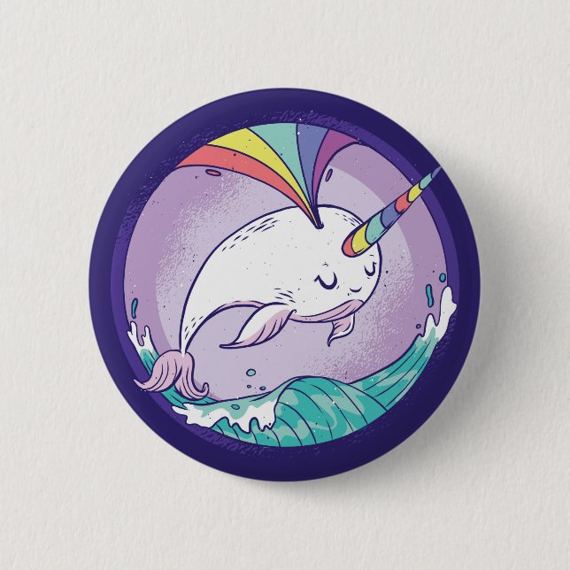 Badge Rond 5 Cm Rainbow Narwhal (Devant)