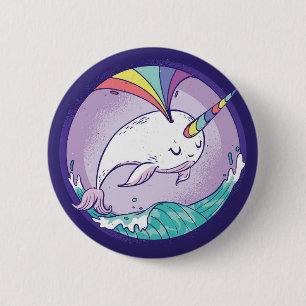 Badge Rond 5 Cm Rainbow Narwhal