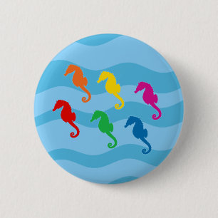 Badge Rond 5 Cm Rainbow Seahorses