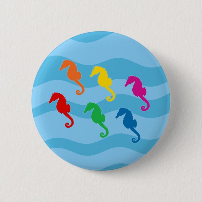 Badge Rond 5 Cm Rainbow Seahorses (Devant)