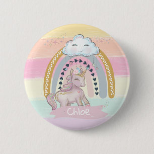 Badge Rond 5 Cm 🦄 Rainbow Unicorn Girl Nom personnalisé Coeur