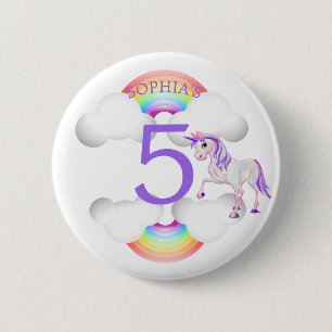 Badge Rond 5 Cm Rainbow Unicorn Magique mignonne âge anniversaire
