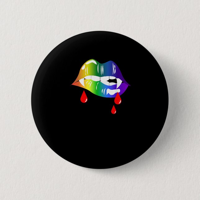 Badge Rond 5 Cm Rainbow Vampire Lips Biting - T-shirt LGBT Pride (Devant)
