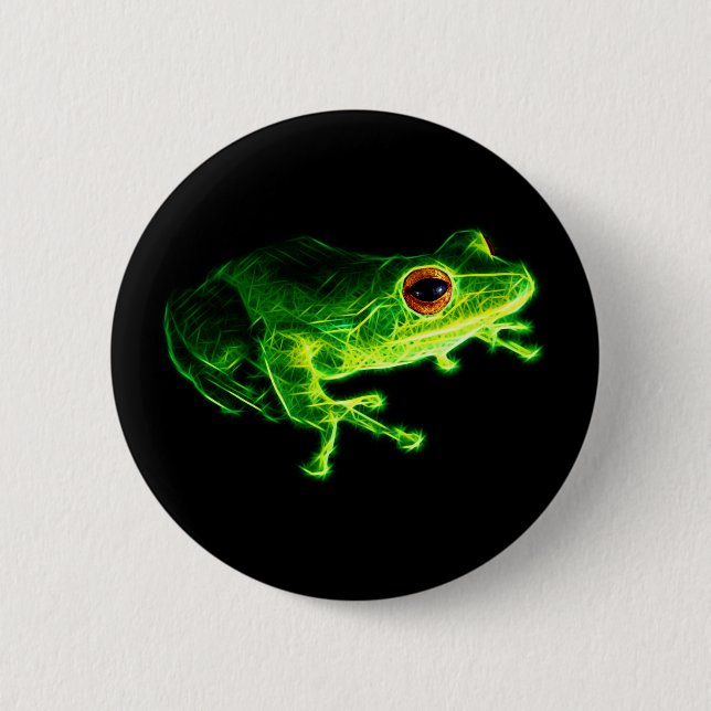 Badge Rond 5 Cm Rainette électrique vert néon - Description d'anim (Devant)