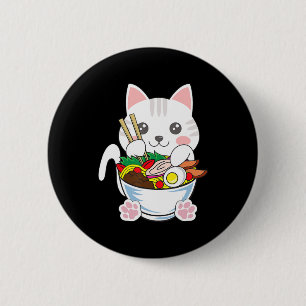 Badge Rond 5 Cm Ramen Cat Anime Bowl Kawaii Neko Gir japonais
