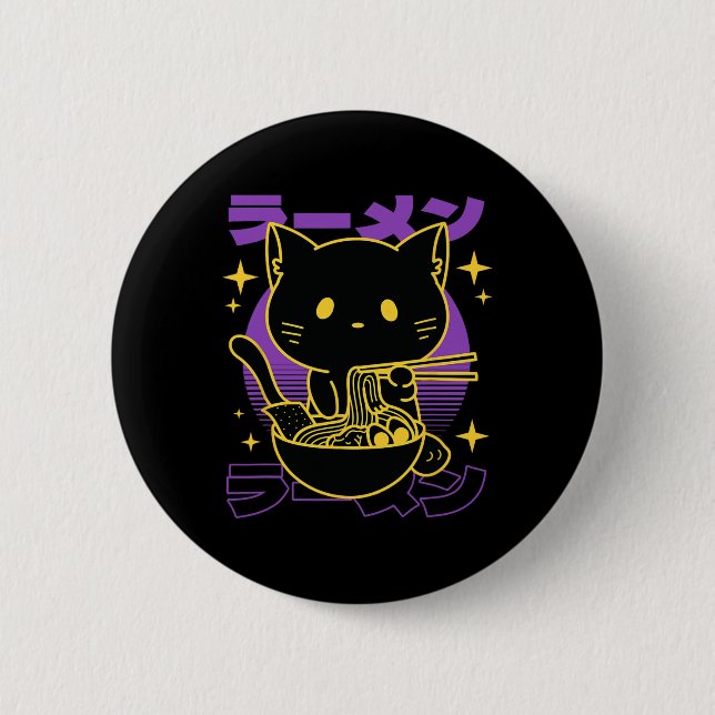 Badge Rond 5 Cm Ramen Chat Japonais (Devant)